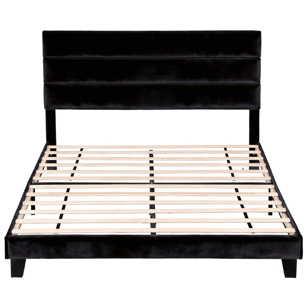 Artiss King Bed Frame Upholstered Platform Base with Geometric Headboard Black Velvet Awezingly