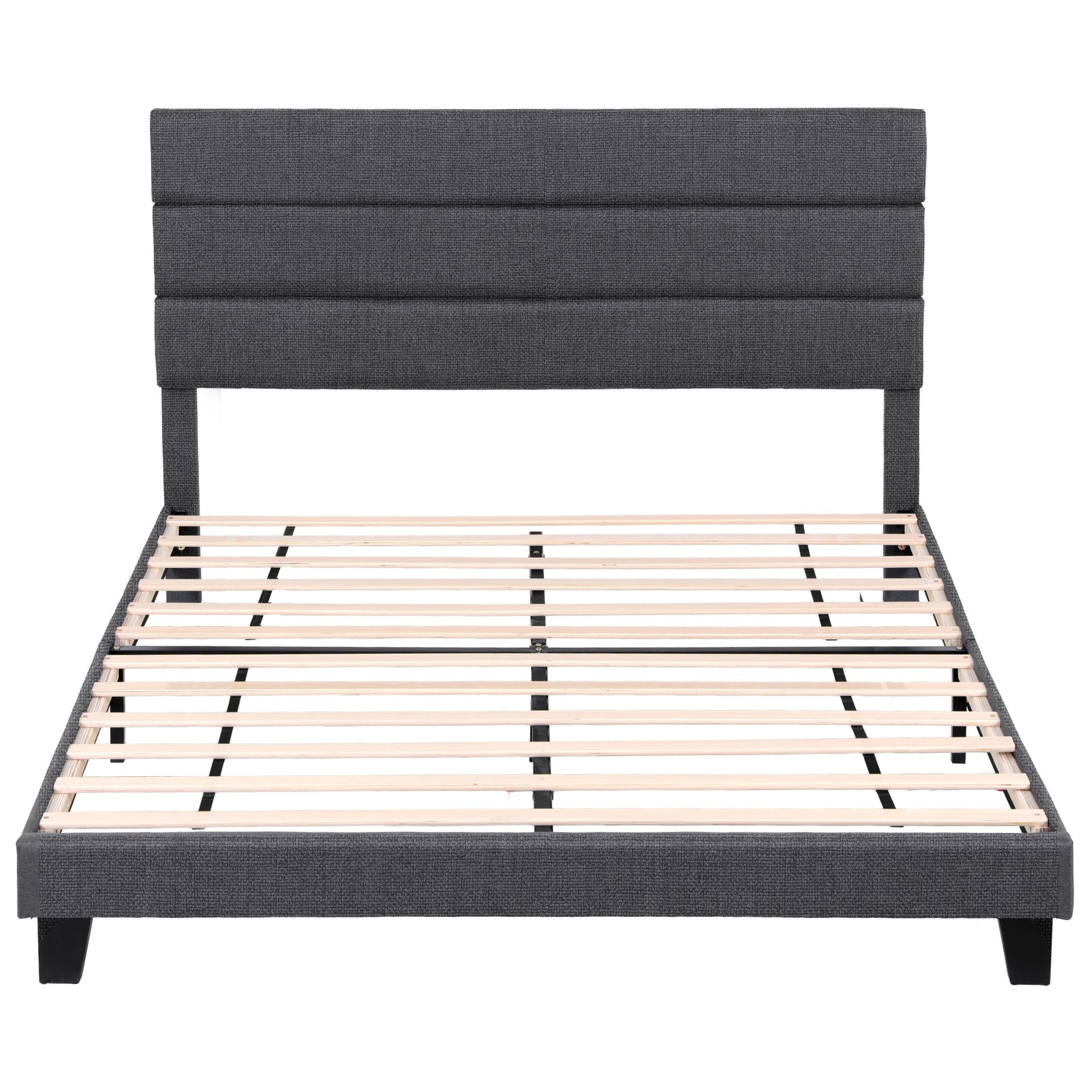 Artiss King Bed Frame Upholstered Platform Base with Geometric Headboard Charcoal Grey Linen Wood Slats for Modern Bedroom Furniture Home Decor Awezingly