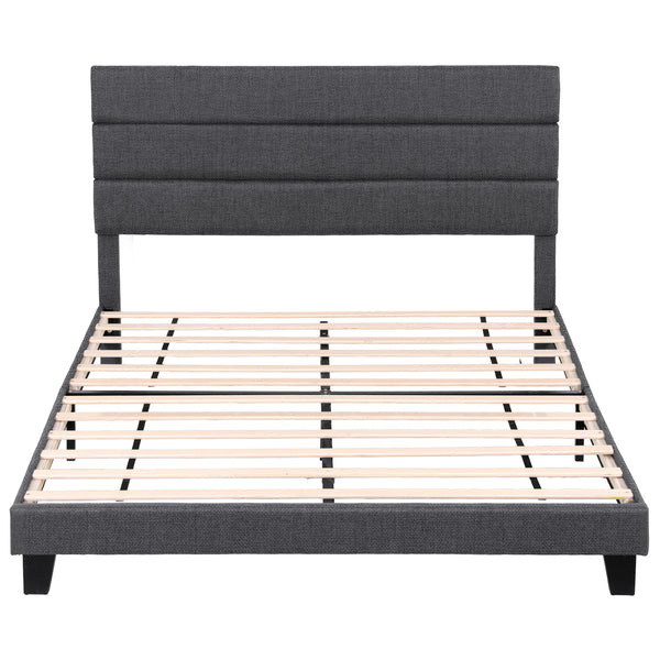 Artiss King Bed Frame Upholstered Platform Base with Geometric Headboard Charcoal Grey Linen Wood Slats for Modern Bedroom Furniture Home Decor Awezingly