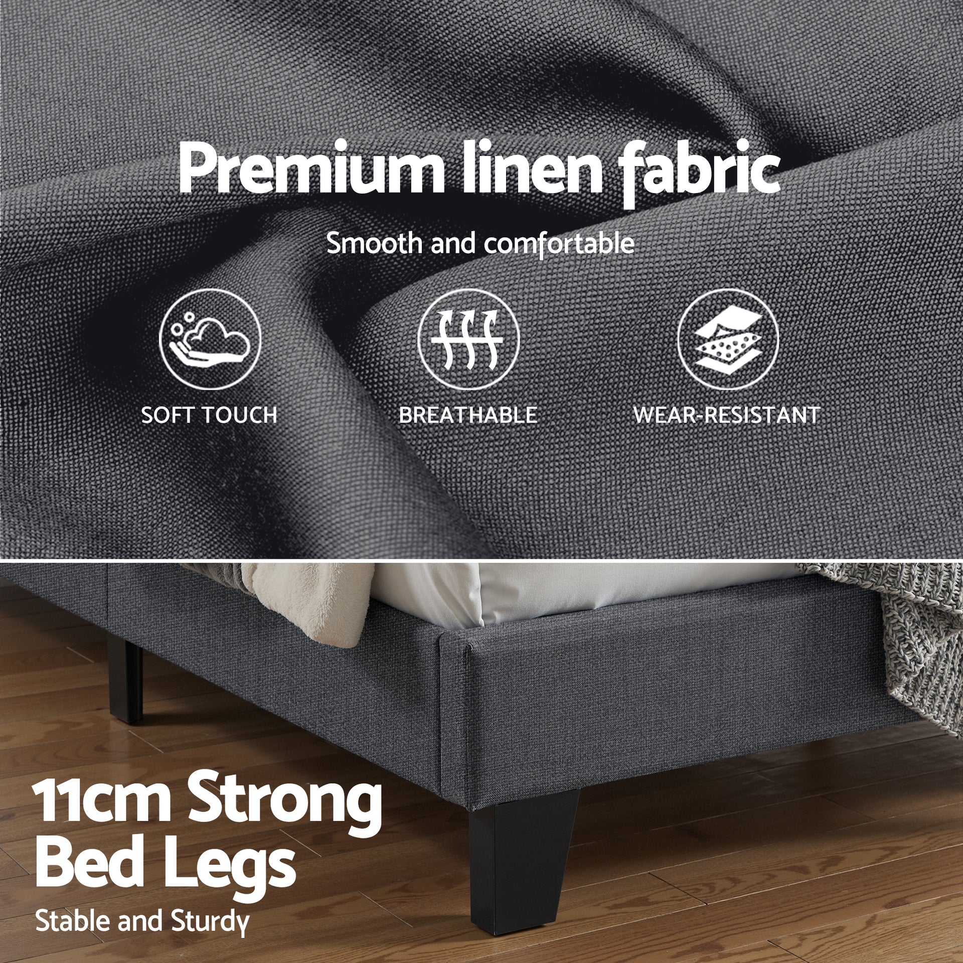 Artiss King Bed Frame Upholstered Platform Base with Geometric Headboard Charcoal Grey Linen Wood Slats for Modern Bedroom Furniture Home Decor Awezingly