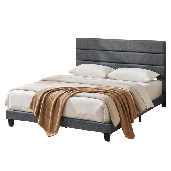 Artiss King Bed Frame Upholstered Platform Base with Geometric Headboard Charcoal Grey Linen Wood Slats for Modern Bedroom Furniture Home Decor Awezingly