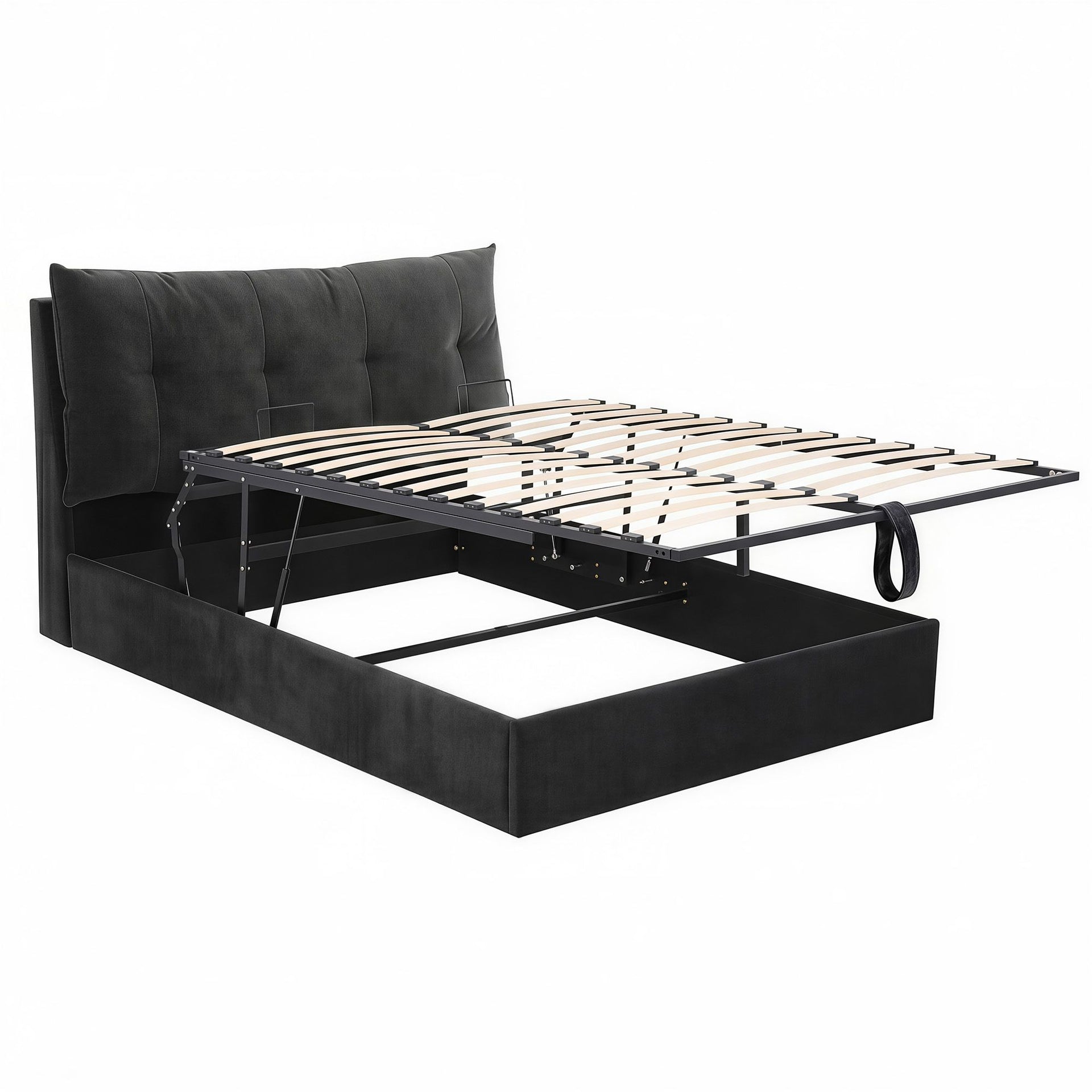 Artiss Queen Bed Frame with Horizontal Gas Lift Storage with LED Light USB Type-C Charging Station Black Velvet Awezingly
