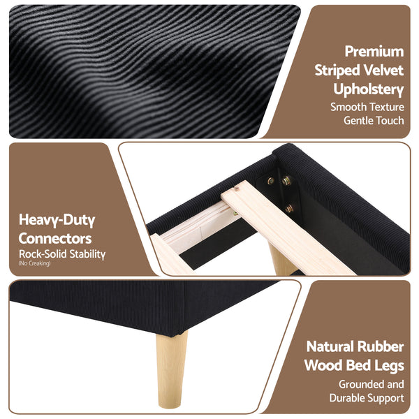 Artiss Double Bed Frame Upholstered Adjustable Headboard Mood Lighting Heavy Duty Black Velvet Awezingly