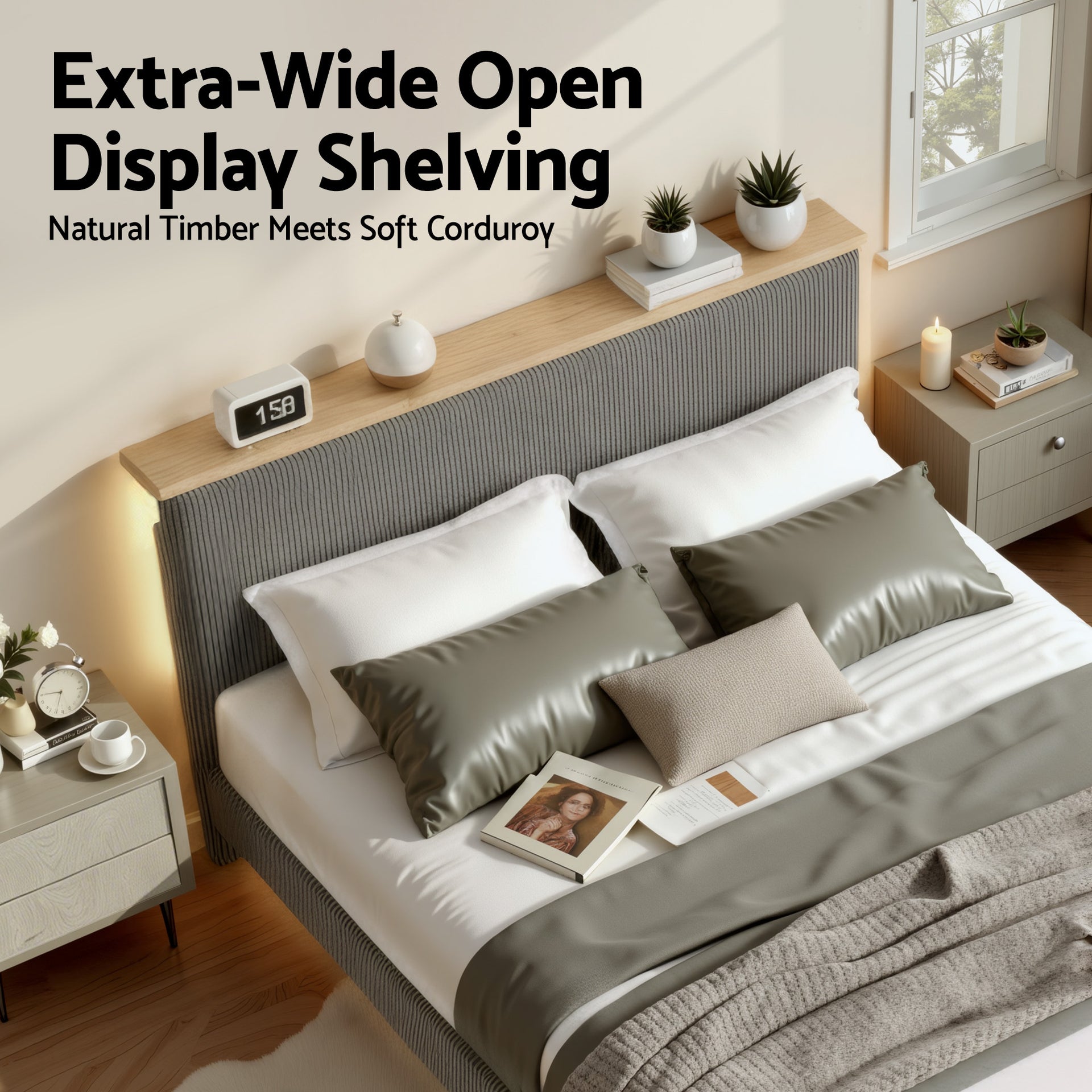 Artiss Double Bed Frame Upholstered Adjustable Headboard Mood Lighting Heavy Duty Grey Velvet Awezingly