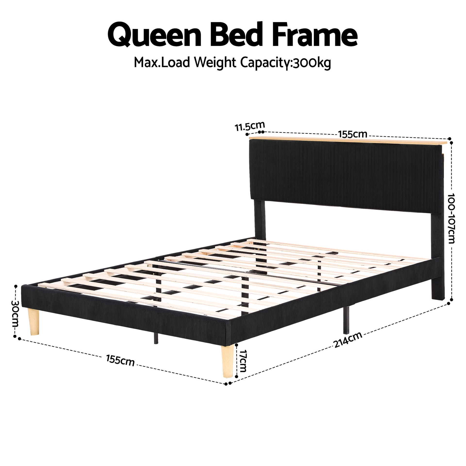 Artiss Queen Bed Frame Upholstered Adjustable Headboard Mood Lighting Heavy Duty Black Velvet Awezingly