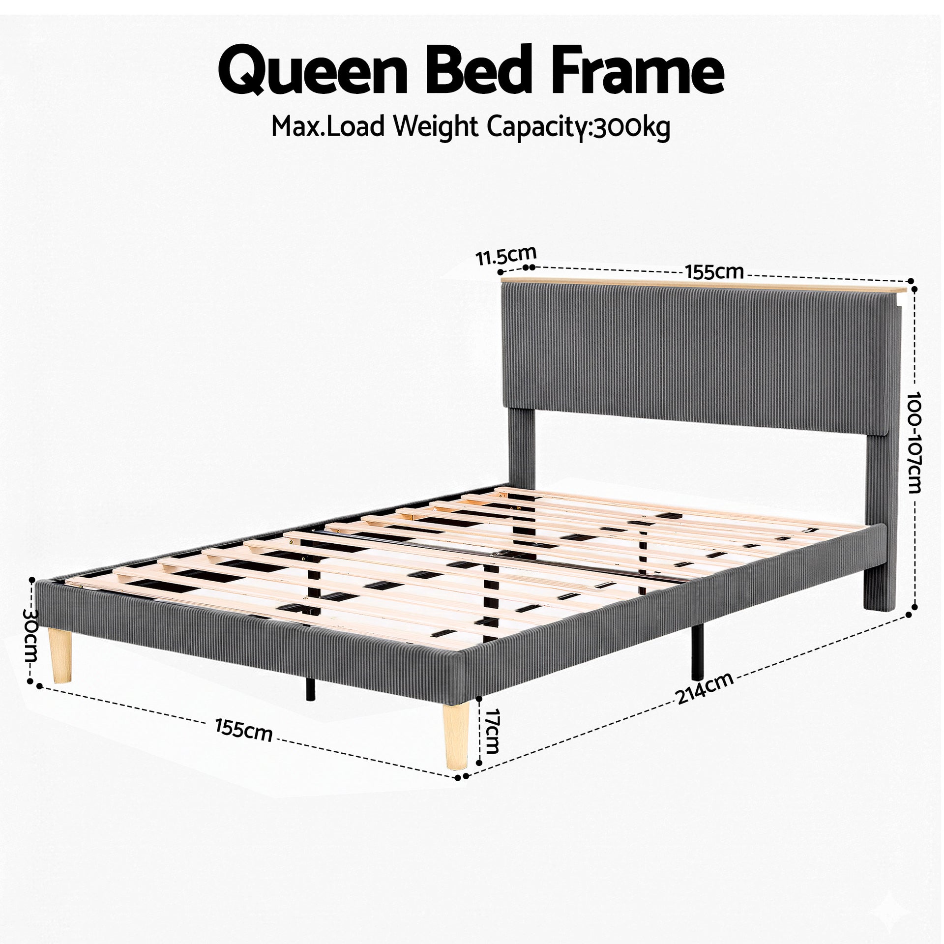 Artiss Queen Bed Frame Upholstered Adjustable Headboard Mood Lighting Heavy Duty Grey Velvet Awezingly