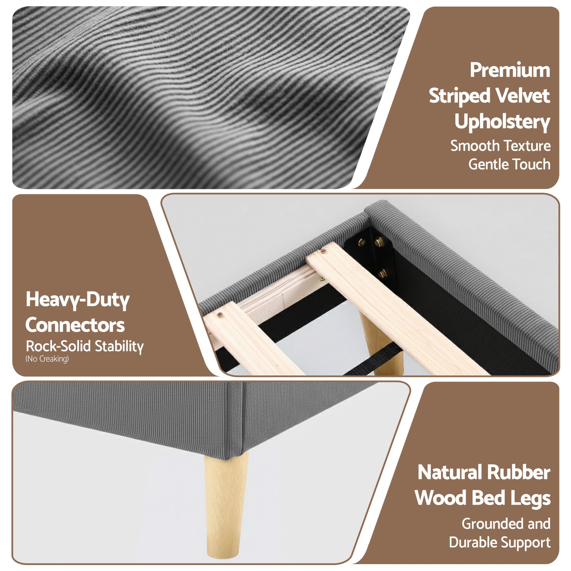 Artiss Queen Bed Frame Upholstered Adjustable Headboard Mood Lighting Heavy Duty Grey Velvet Awezingly