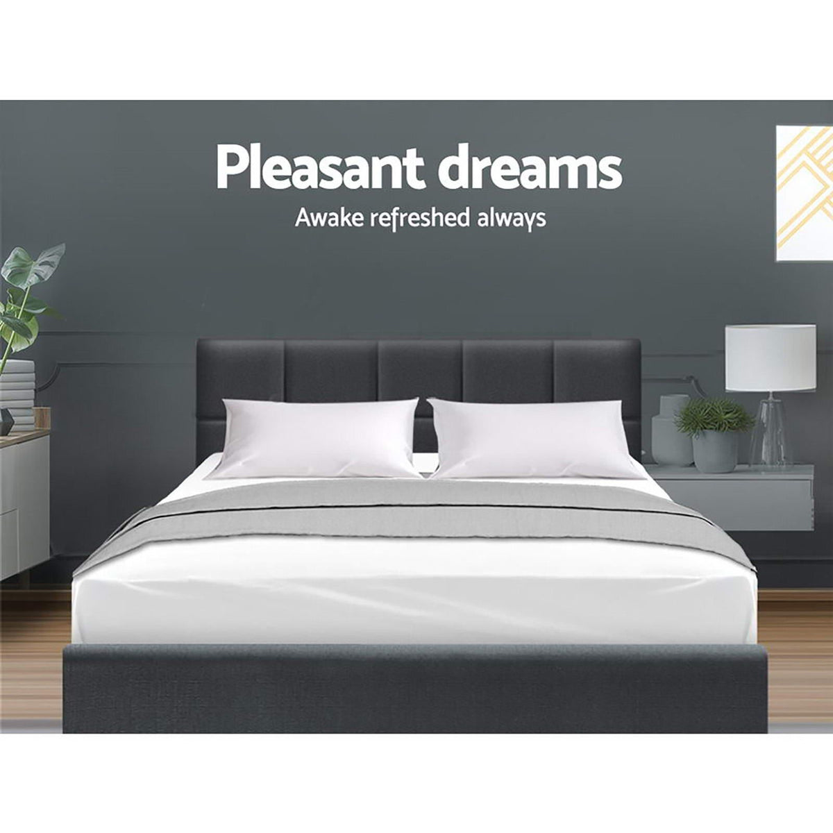 Artiss Tino Bed Frame Double Size Charcoal Fabric Artiss