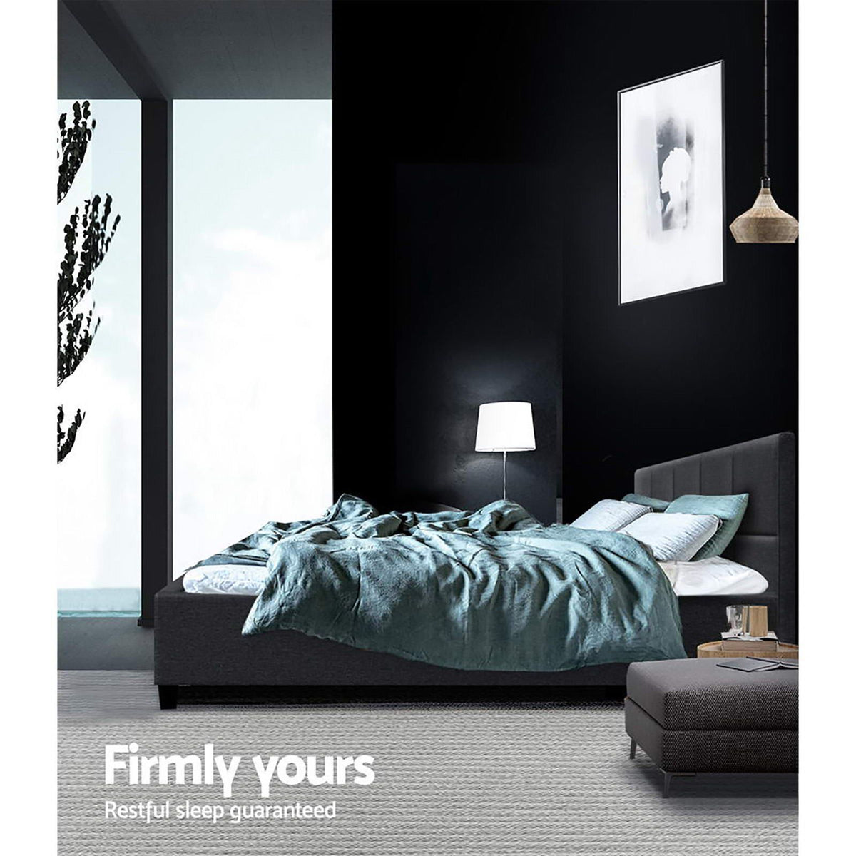 Artiss Tino Bed Frame Double Size Charcoal Fabric Artiss