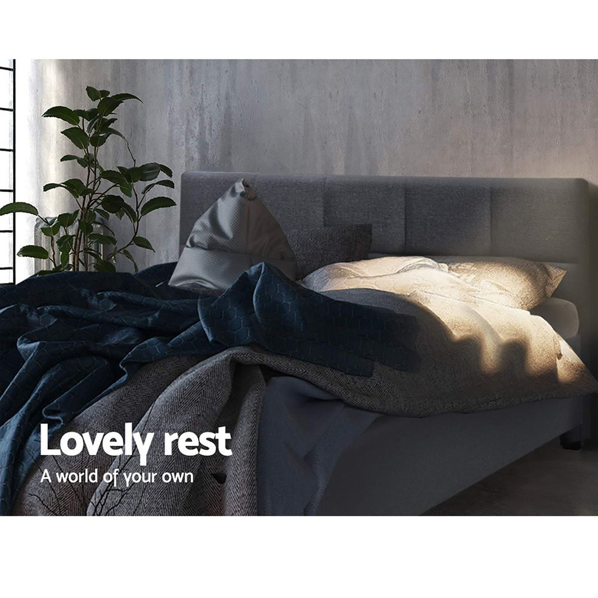 Artiss Tino Bed Frame Queen Size Charcoal Fabric Artiss