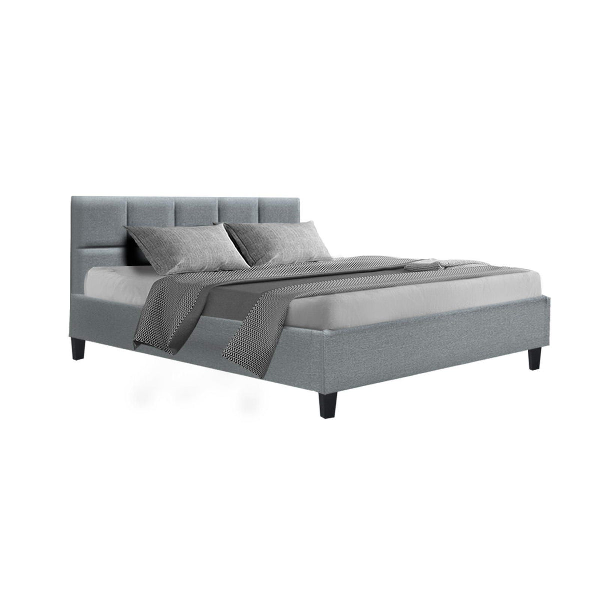 Artiss Tino Bed Frame Queen Size Grey Fabric Artiss