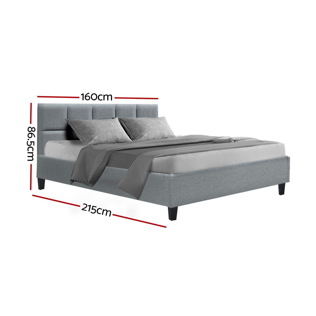Artiss Tino Bed Frame Queen Size Grey Fabric Artiss