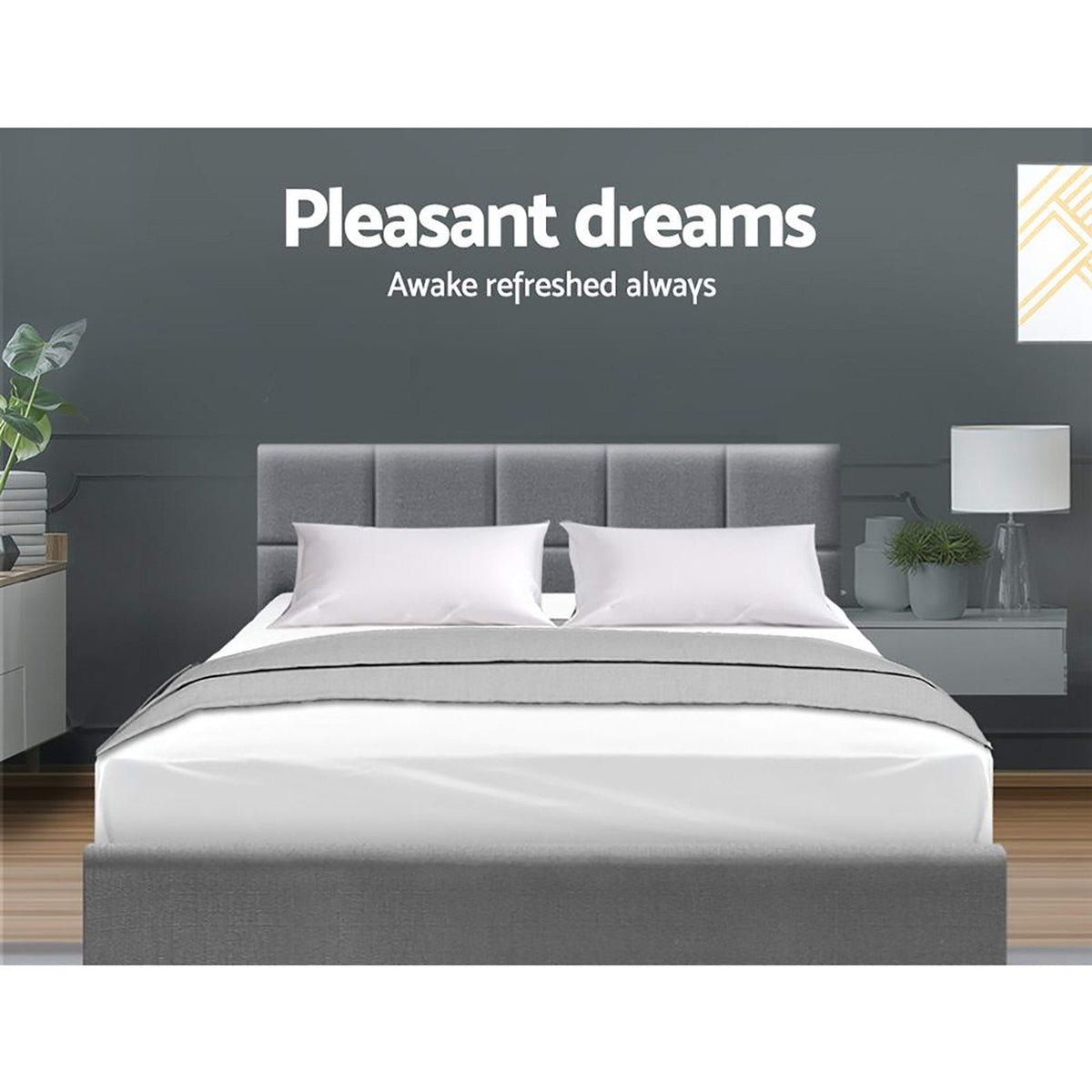 Artiss Tino Bed Frame Queen Size Grey Fabric Artiss