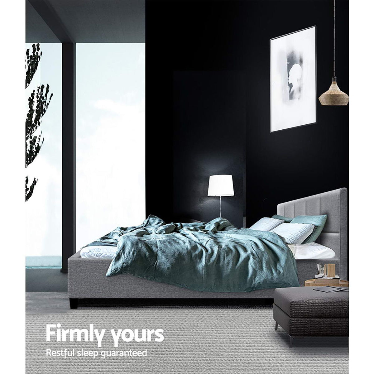 Artiss Tino Bed Frame Queen Size Grey Fabric Artiss
