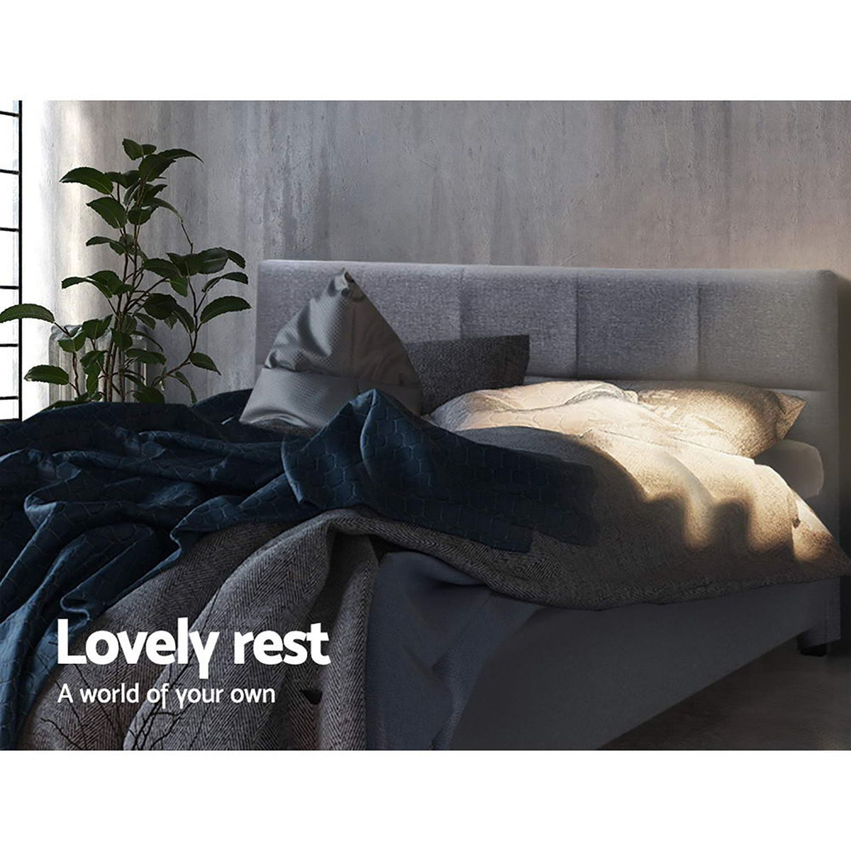 Artiss Tino Bed Frame Queen Size Grey Fabric Artiss