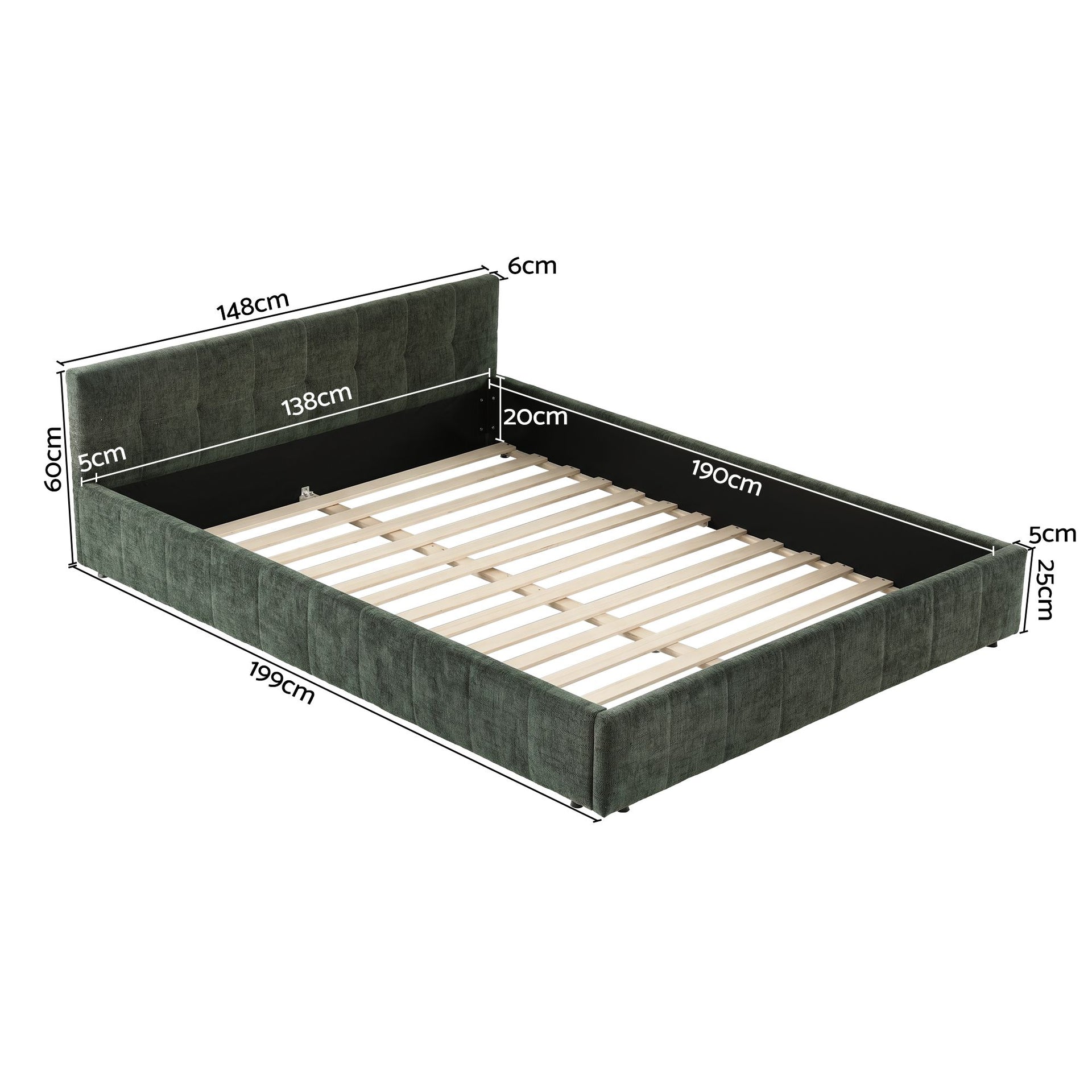 Artiss Double Bed Frame Chenille Heavy Duty Platform Base Green 300kg Support No Box Spring Needed Awezingly