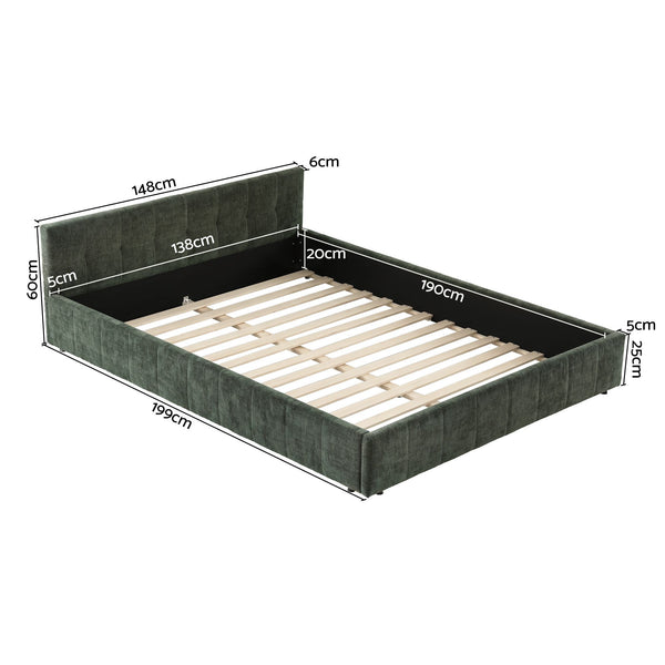 Artiss Double Bed Frame Chenille Heavy Duty Platform Base Green 300kg Support No Box Spring Needed Awezingly