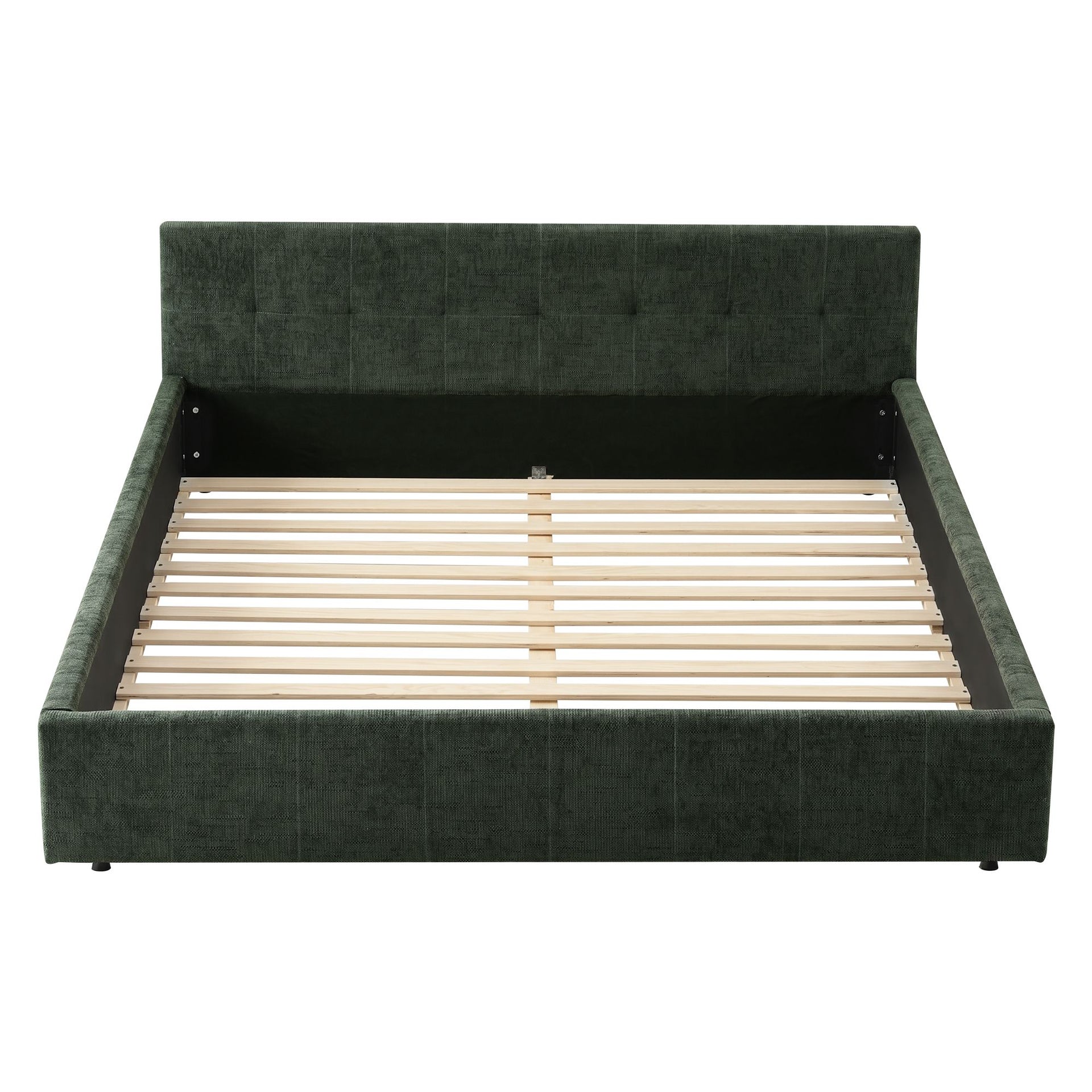 Artiss Double Bed Frame Chenille Heavy Duty Platform Base Green 300kg Support No Box Spring Needed Awezingly