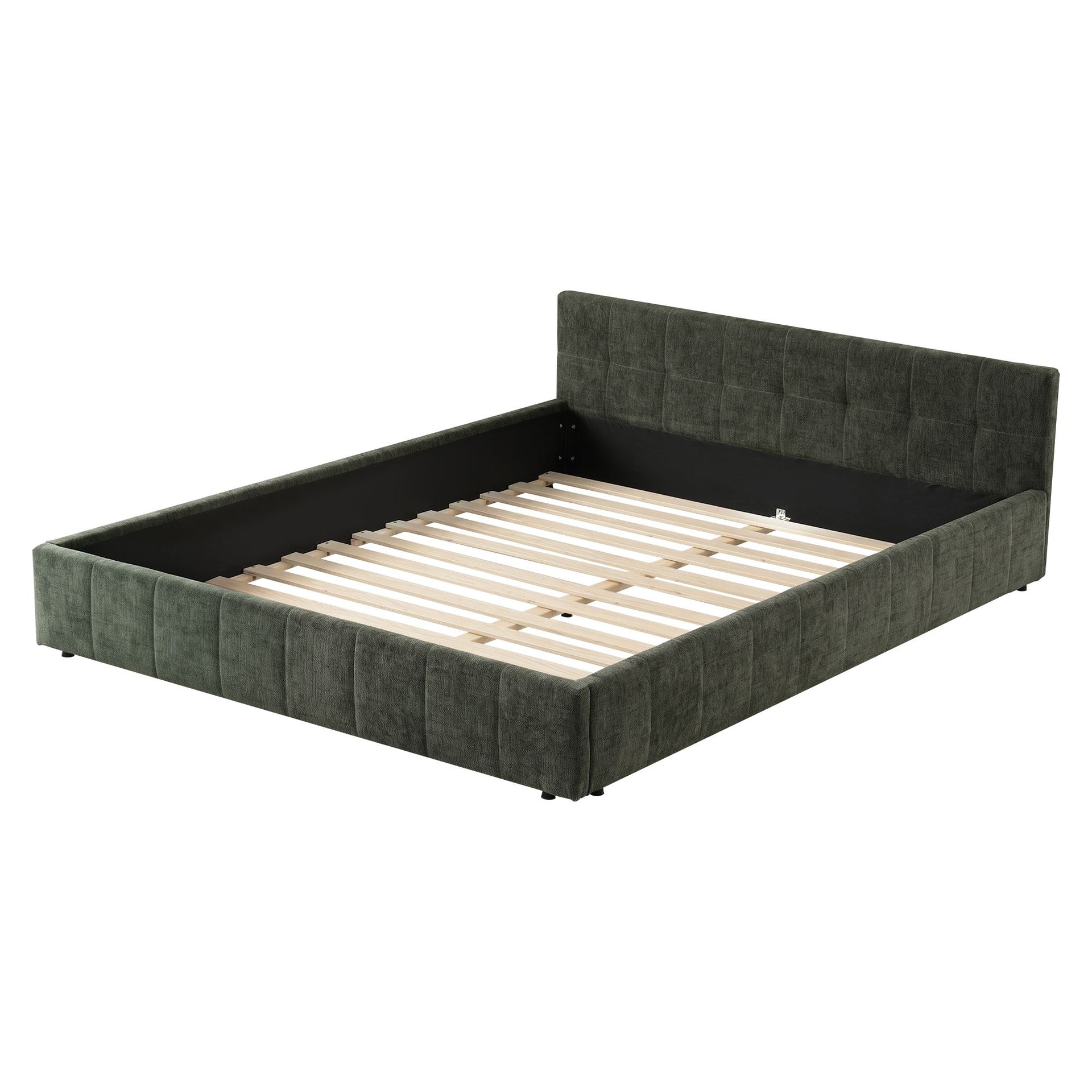 Artiss Queen Bed Frame Chenille Heavy Duty Platform Base Green 300kg Support No Box Spring Needed Awezingly
