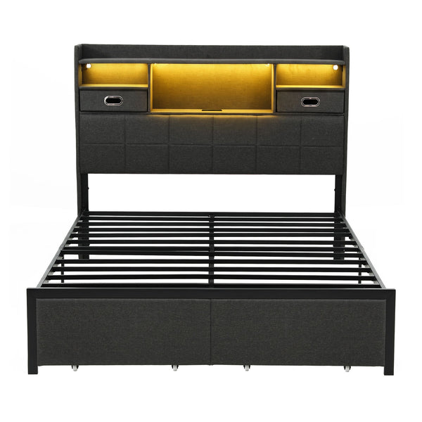 Artiss Double Bed Frame with 2 Storage Drawers & Headboard, USB Charging Station, RGB LED Light Awezingly