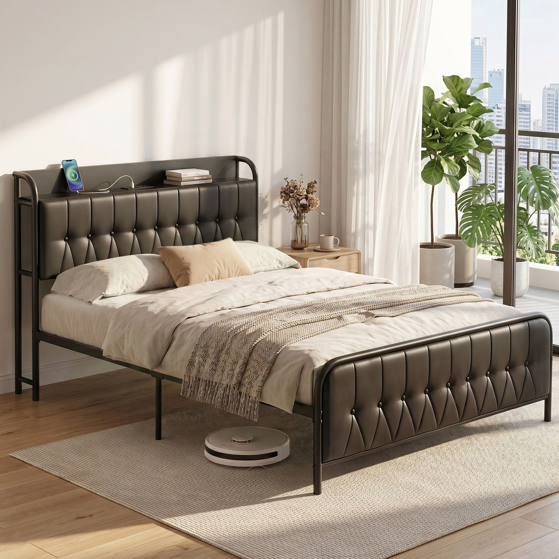 Artiss Double Bed Frame with Storage Headboard SAA Certified Charging Station Awezingly