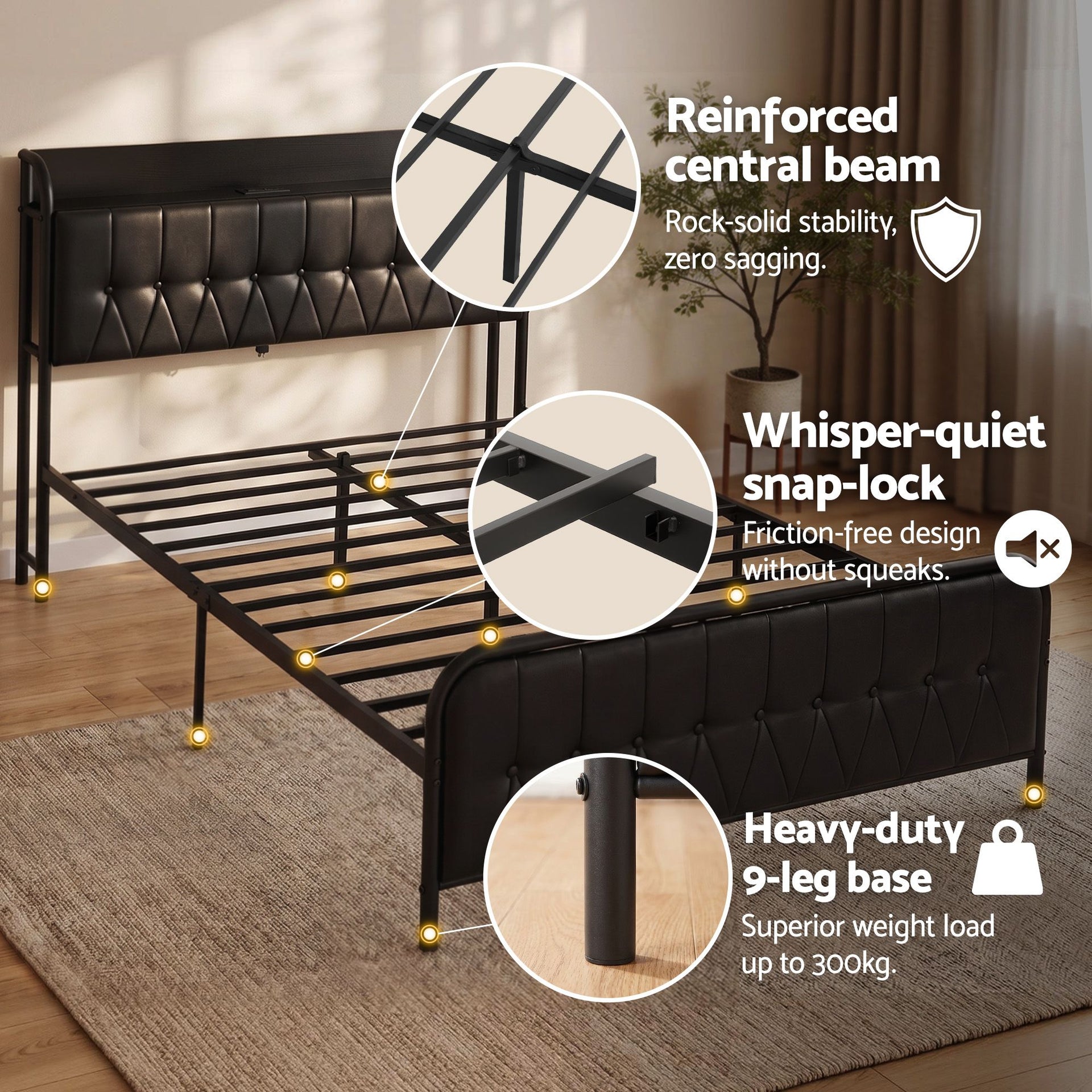 Artiss Double Bed Frame with Storage Headboard SAA Certified Charging Station Awezingly
