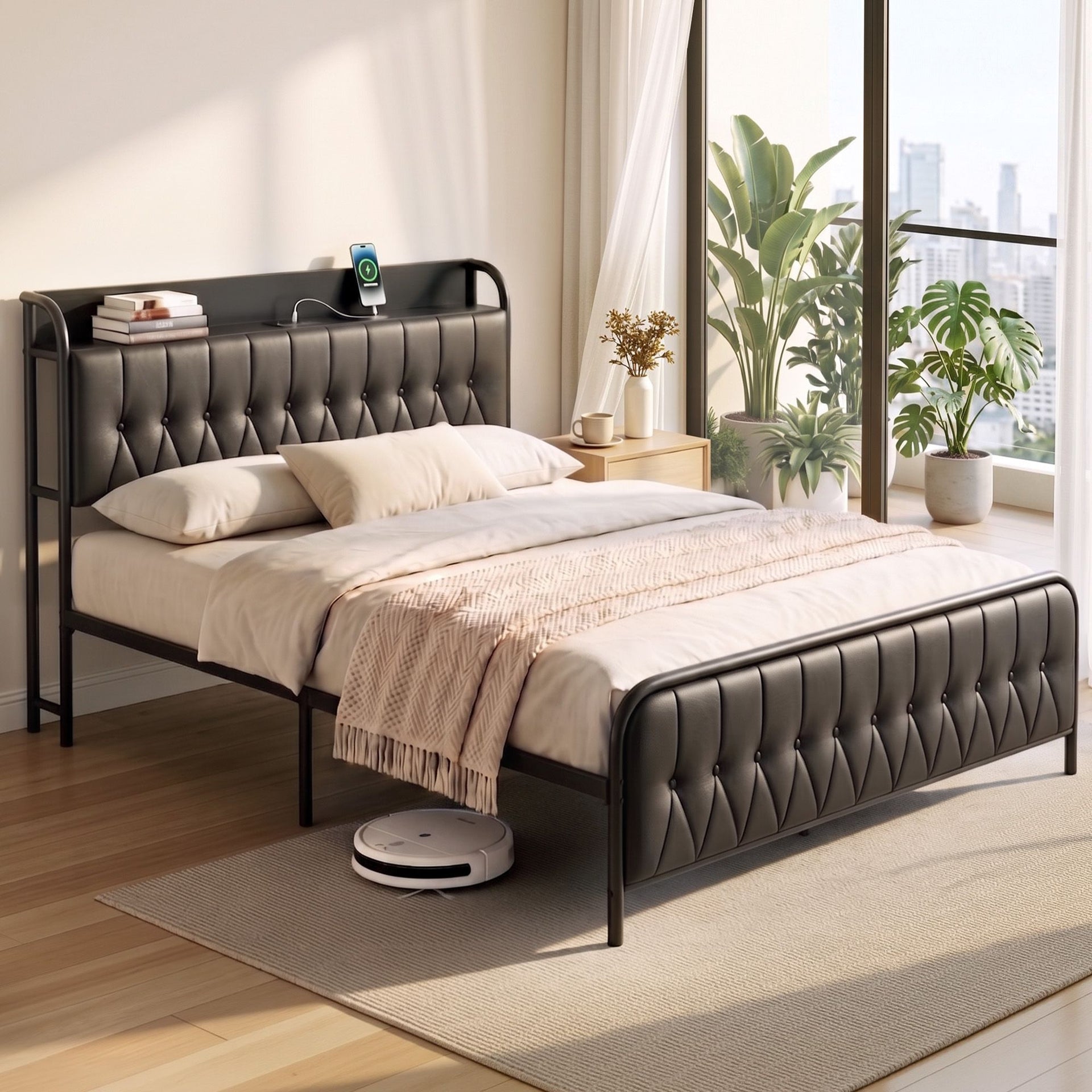 Artiss Queen Bed Frame with Storage Headboard SAA Certified Charging Station Awezingly