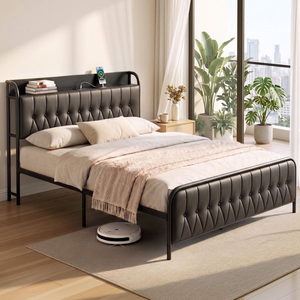 Artiss Queen Bed Frame with Storage Headboard SAA Certified Charging Station Awezingly