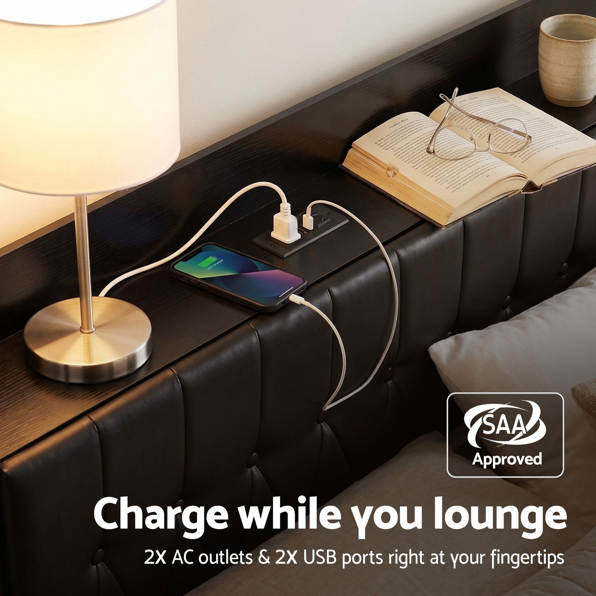 Artiss Queen Bed Frame with Storage Headboard SAA Certified Charging Station Awezingly