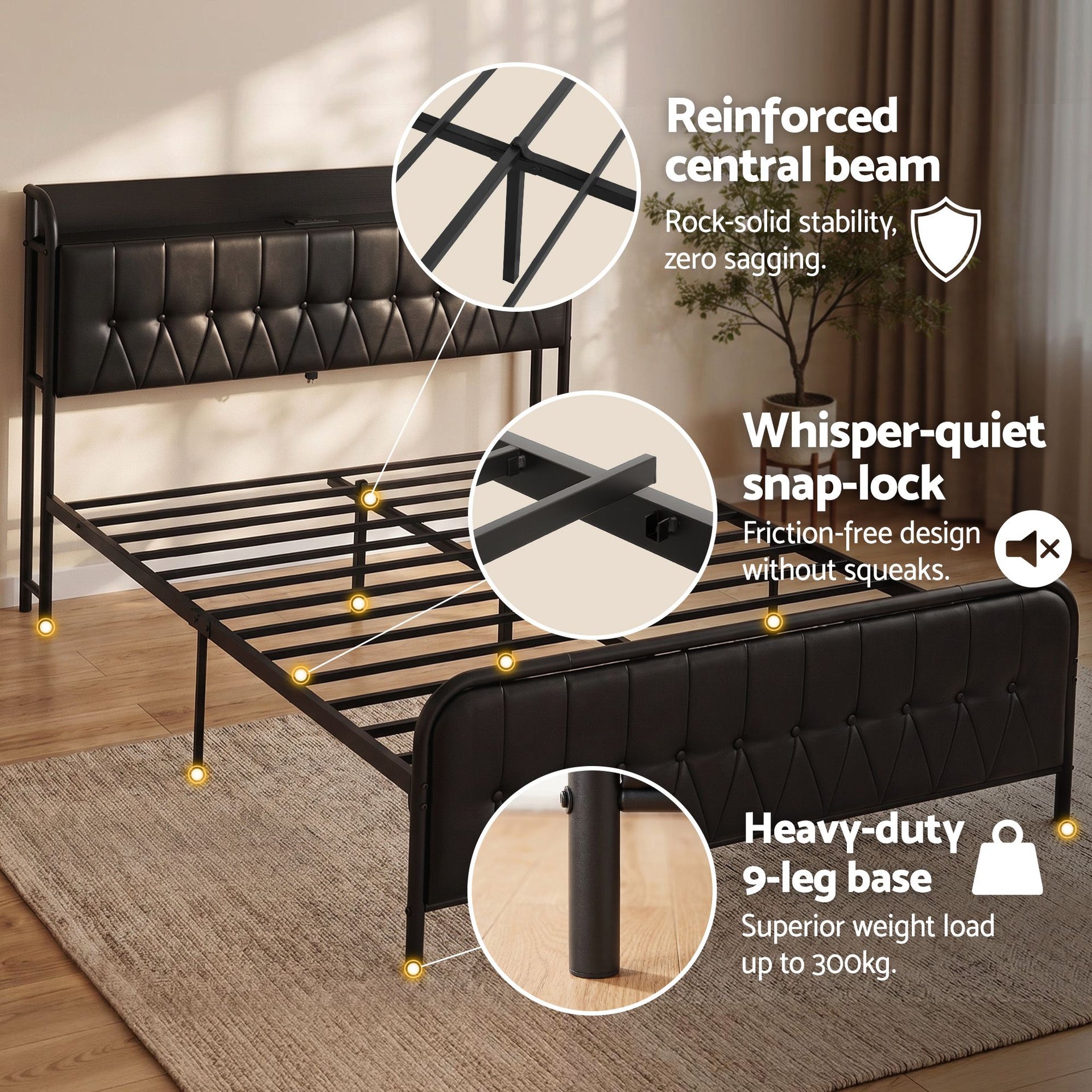 Artiss Queen Bed Frame with Storage Headboard SAA Certified Charging Station Awezingly