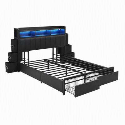 Artiss Double Bed Frame with Storage Headboard, 2 Drawers, Charging Station LED Light