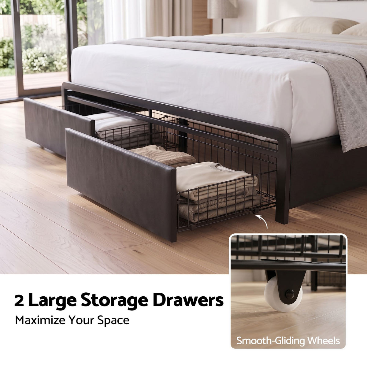 Artiss Double Bed Frame with Storage Headboard, 2 Drawers, Charging Station LED Light Awezingly