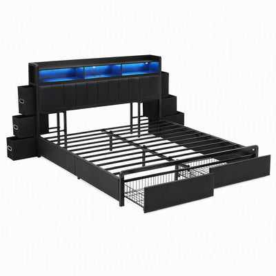 Artiss King Bed Frame with Storage Headboard, 2 Drawers, Charging Station & LED Light