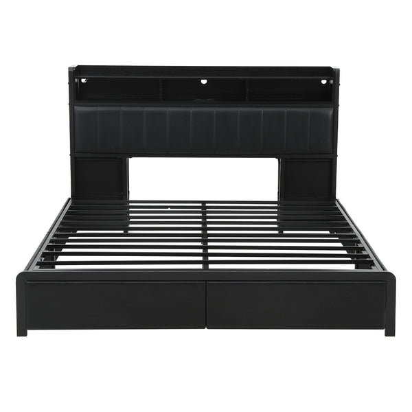 Artiss King Bed Frame with Storage Headboard, 2 Drawers, Charging Station & LED Light Awezingly