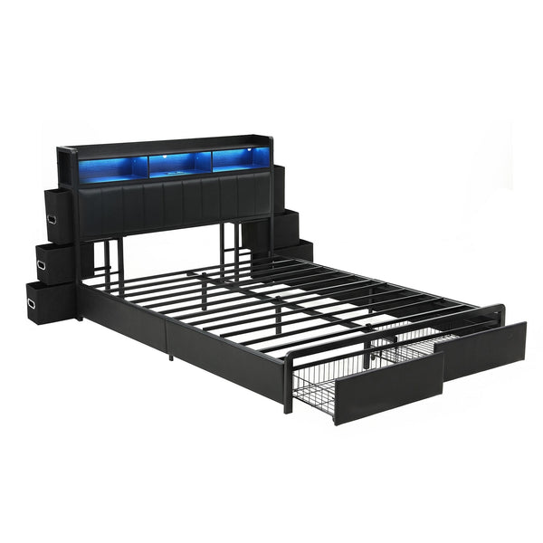 Artiss Queen Bed Frame with Storage Headboard, 2 Drawers, Charging Station& LED Light Awezingly