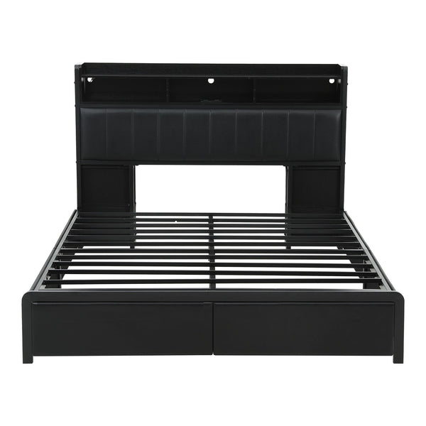 Artiss Queen Bed Frame with Storage Headboard, 2 Drawers, Charging Station& LED Light Awezingly