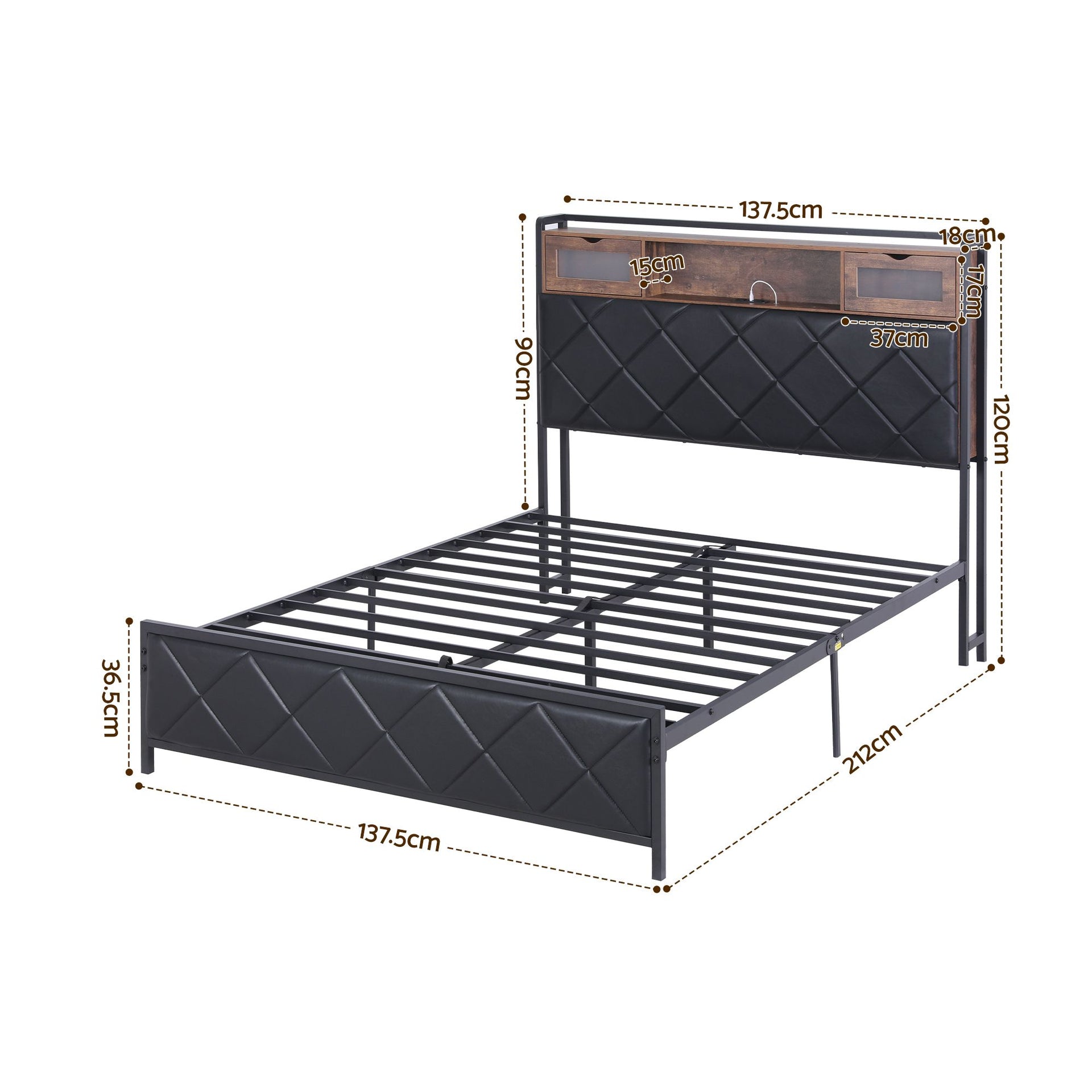 Artiss Double Bed Frame with LED Lights Storage Headboard 2 USB 2 AC Outlets Charging Station Awezingly