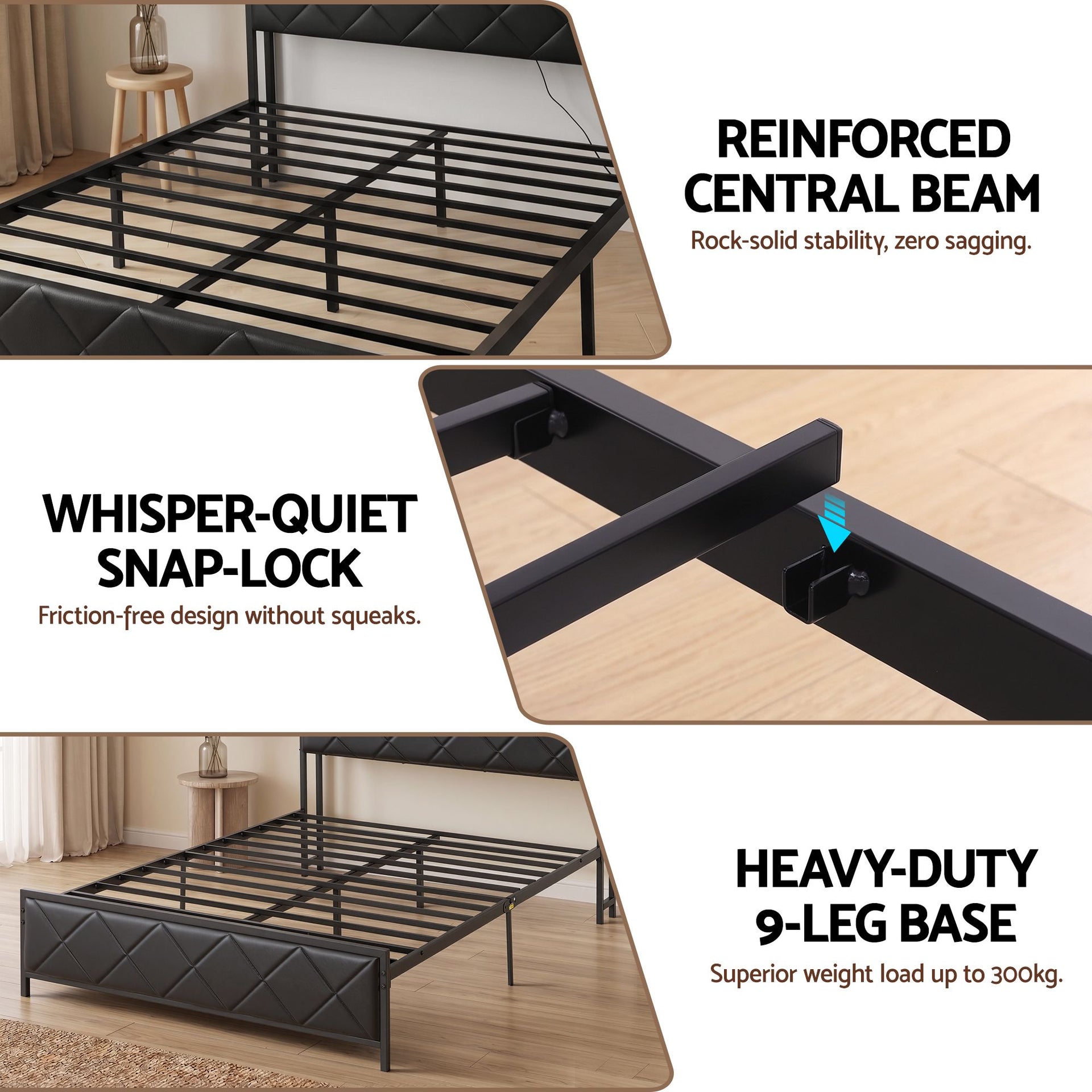 Artiss Double Bed Frame with LED Lights Storage Headboard 2 USB 2 AC Outlets Charging Station Awezingly