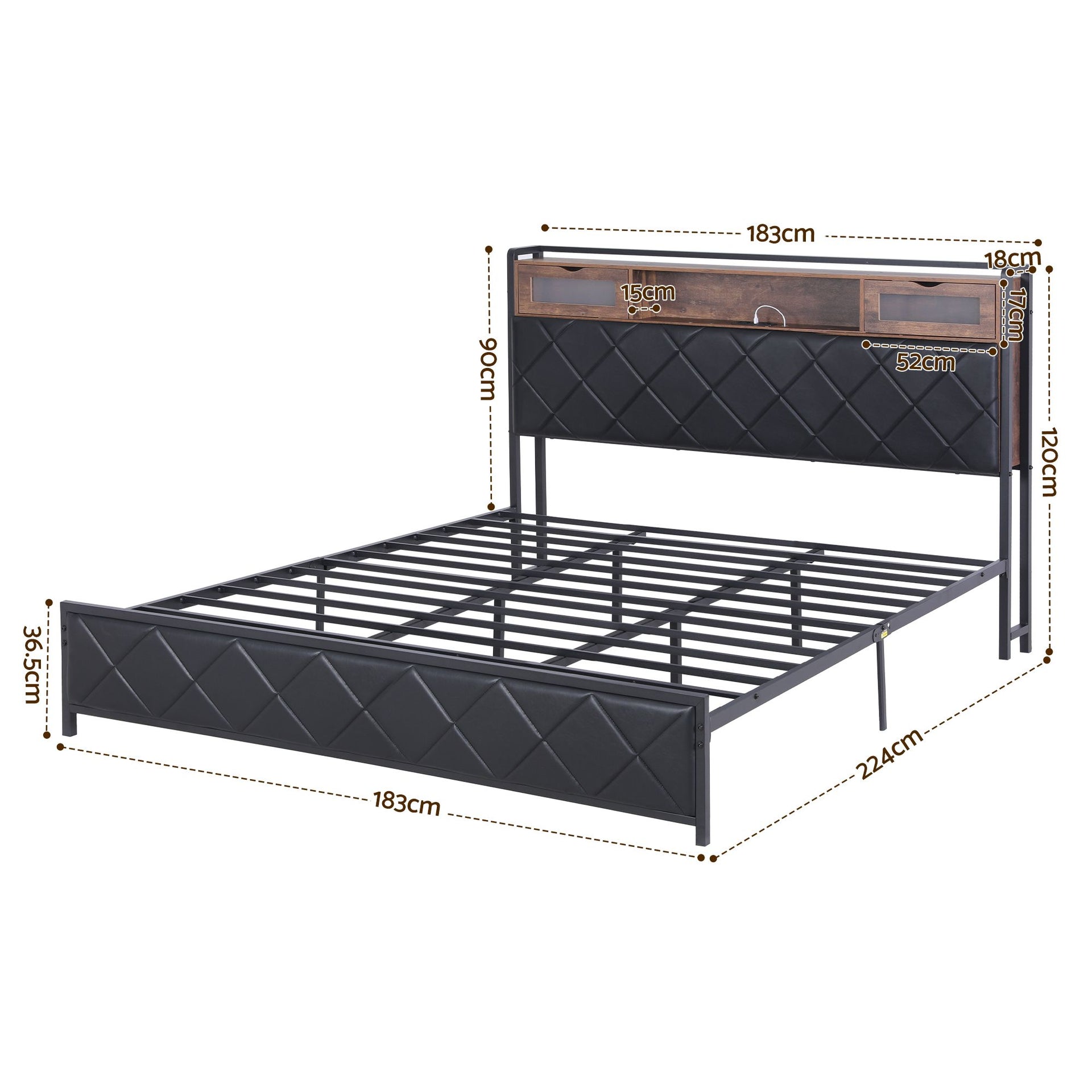 Artiss King Bed Frame with LED Lights and Storage Headboard Charging Station Awezingly