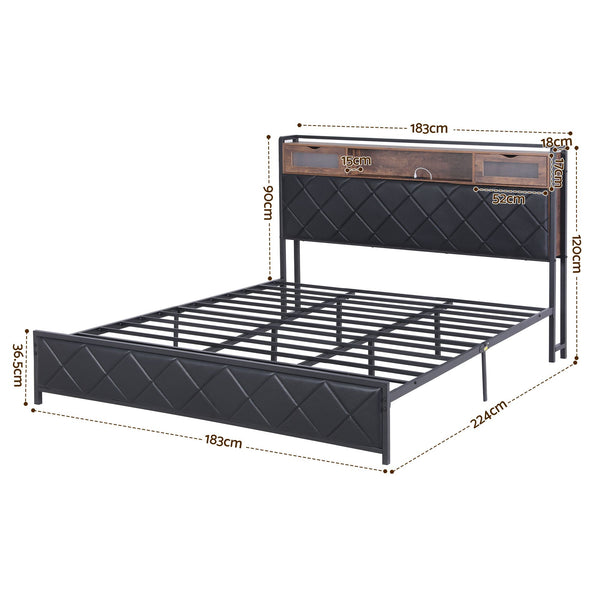 Artiss King Bed Frame with LED Lights and Storage Headboard Charging Station Awezingly