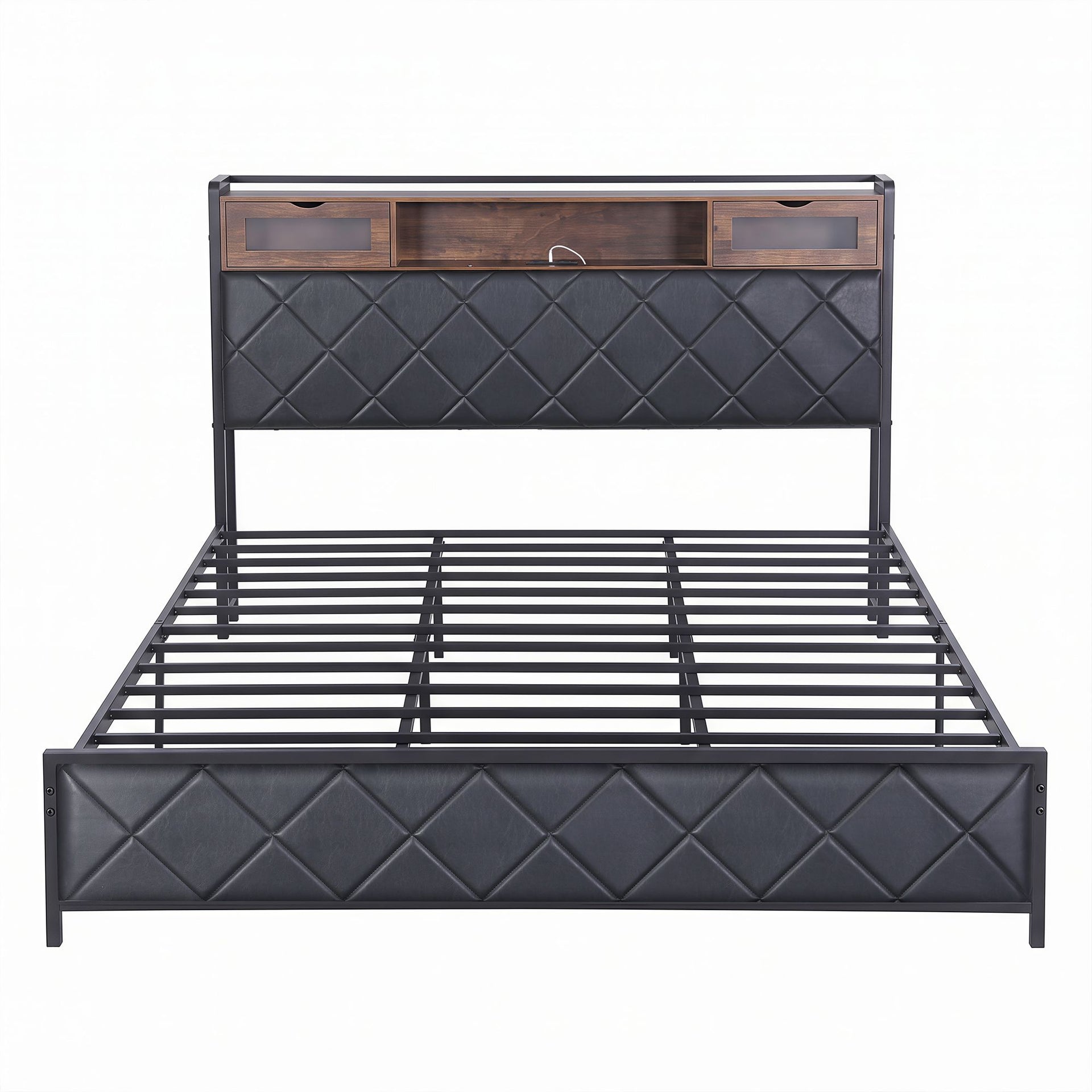 Artiss King Bed Frame with LED Lights and Storage Headboard Charging Station Awezingly