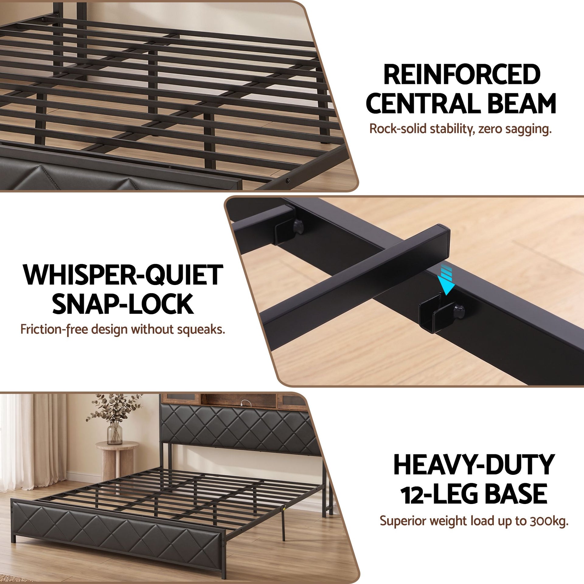 Artiss King Bed Frame with LED Lights and Storage Headboard Charging Station Awezingly