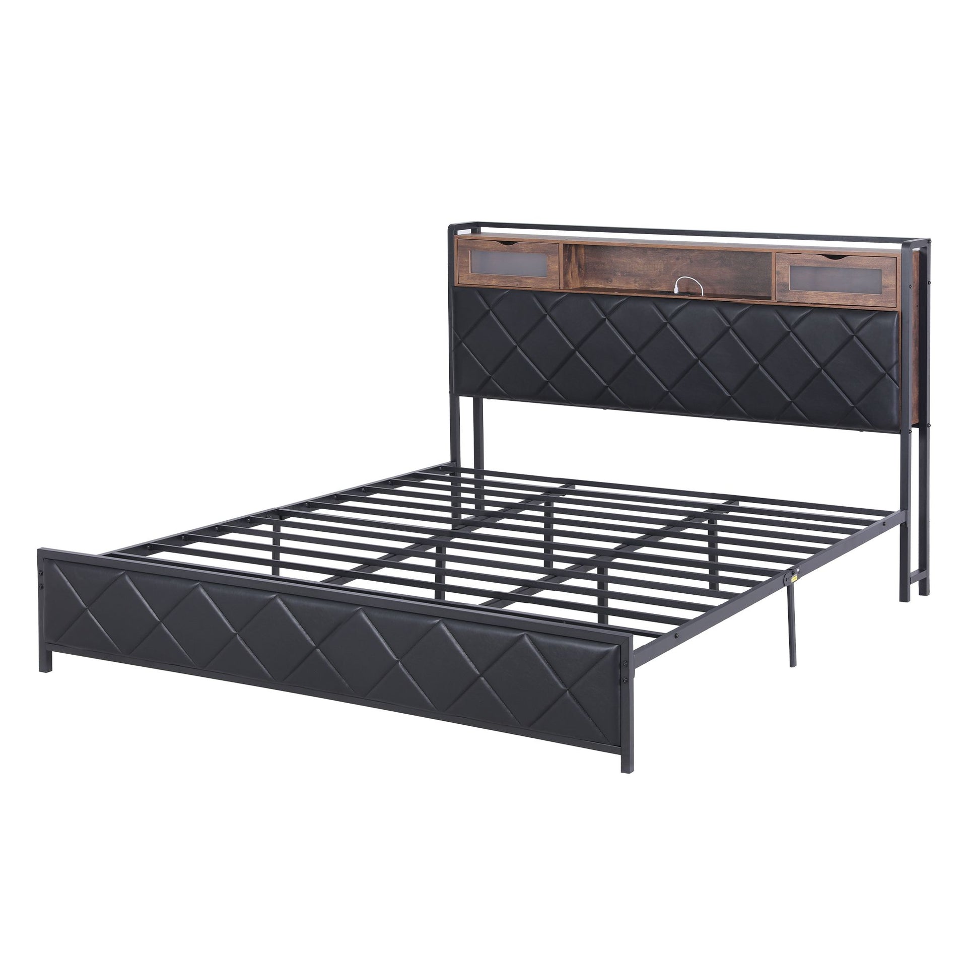 Artiss King Bed Frame with LED Lights and Storage Headboard Charging Station Awezingly