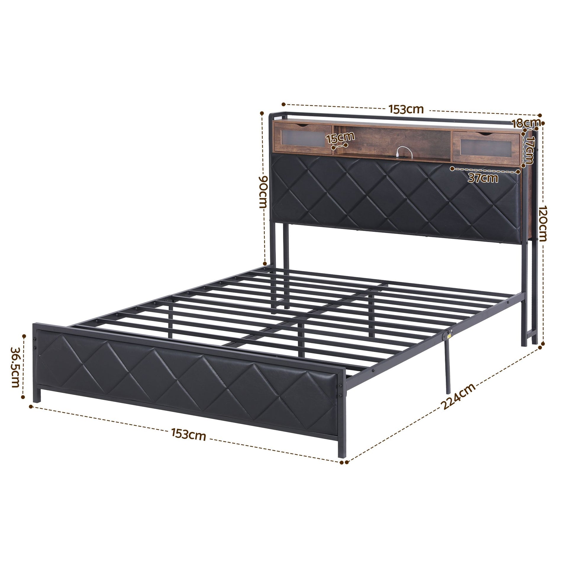 Artiss Queen Bed Frame with LED Lights and Storage Headboard Charging Station Awezingly