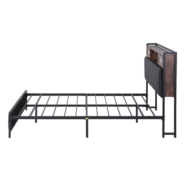 Artiss Queen Bed Frame with LED Lights and Storage Headboard Charging Station Awezingly
