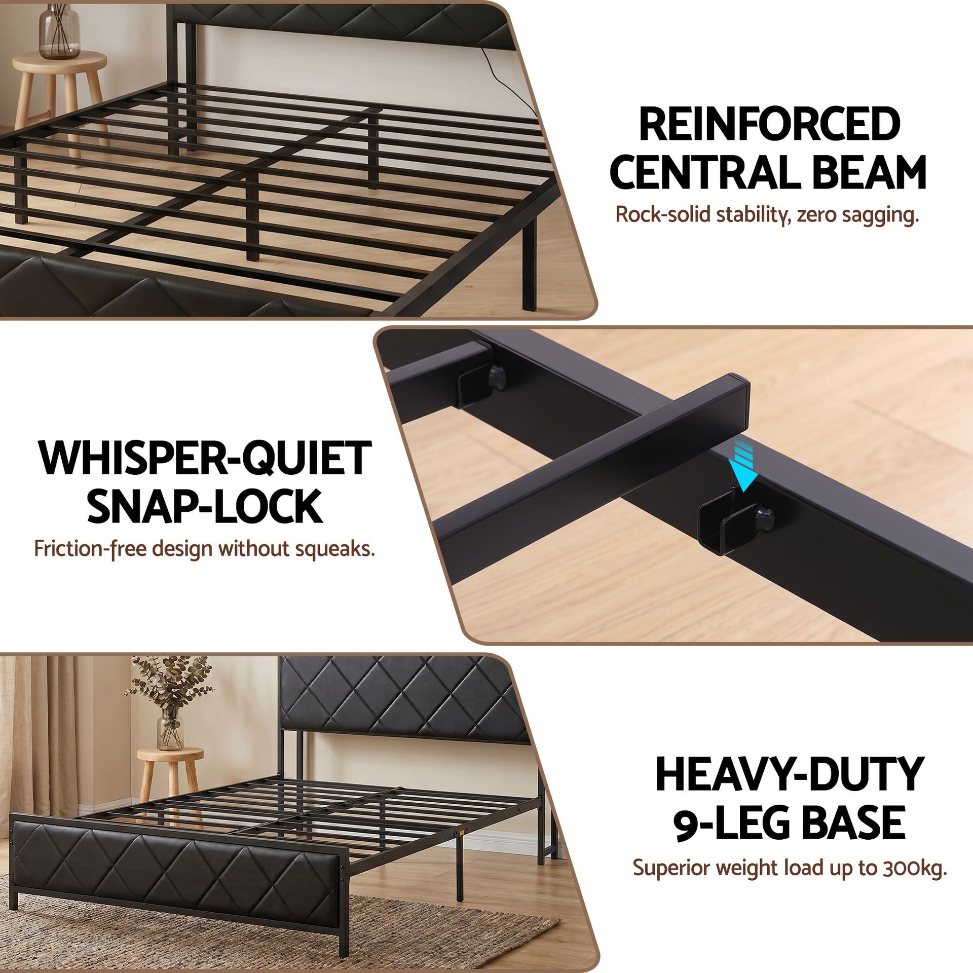Artiss Queen Bed Frame with LED Lights and Storage Headboard Charging Station Awezingly
