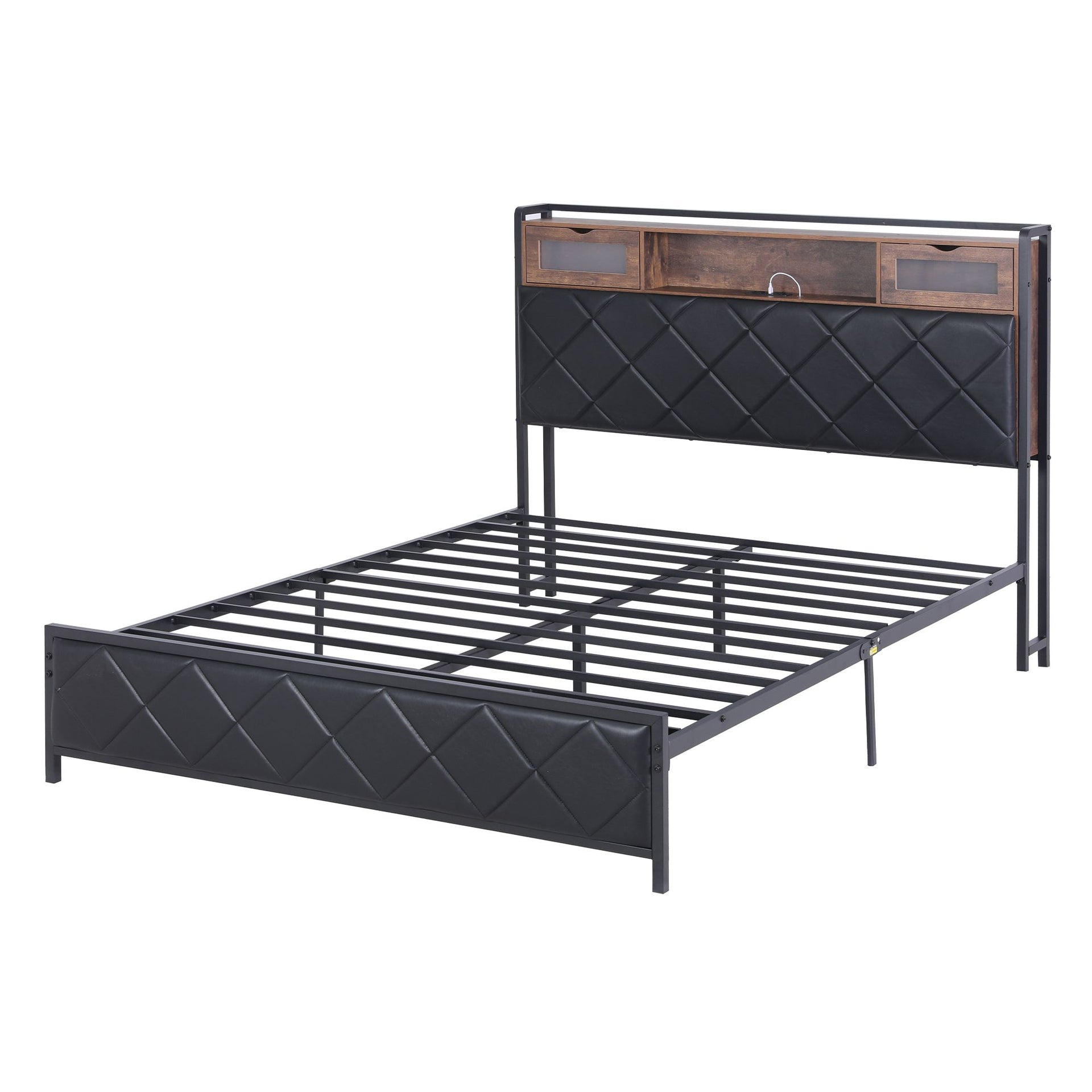 Artiss Queen Bed Frame with LED Lights and Storage Headboard Charging Station Awezingly