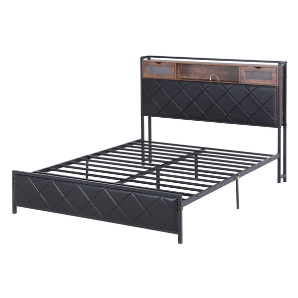 Artiss Queen Bed Frame with LED Lights and Storage Headboard Charging Station Awezingly