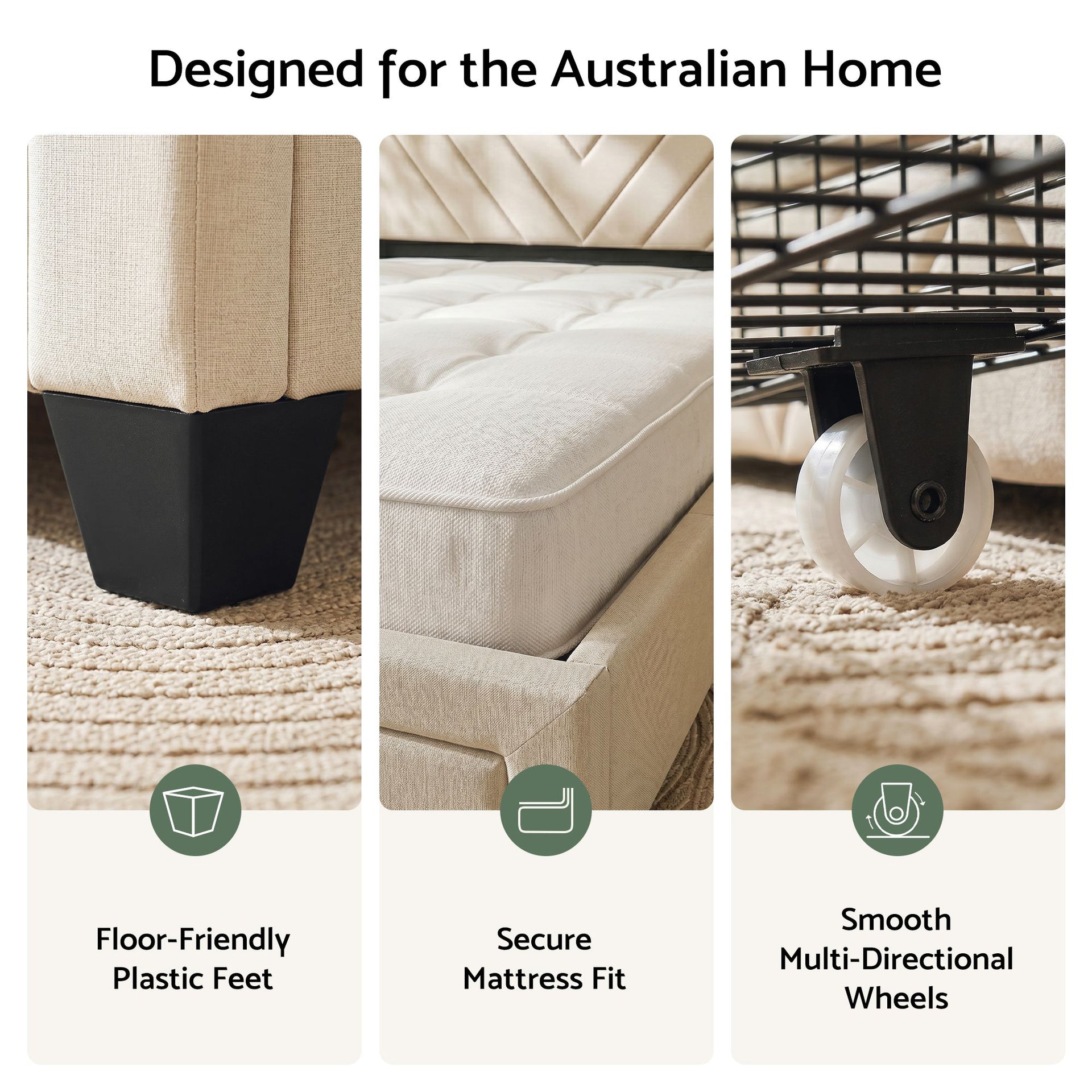 Artiss King Bed Frame with Charging Station and Storage Drawers Beige 300KG Noise Free Awezingly