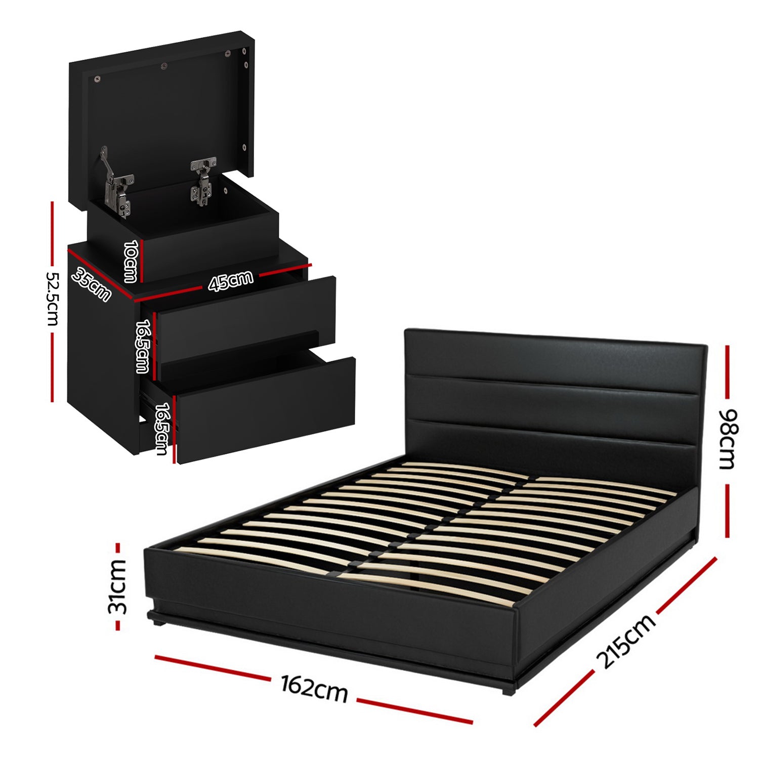 Artiss RGB LED Queen Bed Frame with 2 Beside Tables Set 16 Colour Mood Lighting Awezingly